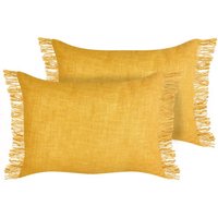 Dekokissen 2er Set Gelb Baumwollbezug mit Füllung 35x50 cm Rechteckig mit Fransen Einfarbig Modern Sofakissen Wohnzimmer Schlafzimmer von BELIANI