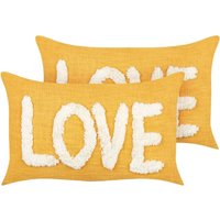 Dekokissen 2er Set Gelb Baumwollbezug mit Füllung Rechteckig 30x50 cm Aufschrift Schriftzug Strukturiert Reißverschluss Wohnzimmer Schlafzimmer Dekokissen 2er Set Gelb Baumwollbezug mit Füllung Rechteckig 30x50 cm Aufschrift Schriftzug Strukturiert Reißverschluss Wohnzimmer Schlafzimmer von BELIANI