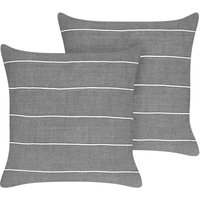 Beliani - Dekokissen 2er Set Grau u. Weiß Gestreift aus Leinen 50 x 50 cm Quadratisch für Sofa Sessel Bett Schlafzimmer Wohnzimmer - Grau von BELIANI