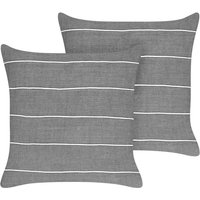Dekokissen 2er Set Grau u. Weiß Gestreift aus Leinen 50 x 50 cm Quadratisch für Sofa Sessel Bett Schlafzimmer Wohnzimmer von BELIANI