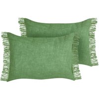 Dekokissen 2er Set Grün Baumwollbezug mit Füllung 35x50 cm Rechteckig mit Fransen Einfarbig Modern Sofakissen Wohnzimmer Schlafzimmer von BELIANI