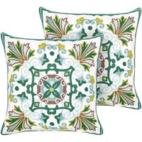 Beliani - Dekokissen 2er Set Grün Baumwolle 45 x 45 cm mit Füllung Stickerei Orientalisches Motiv Quadratisch Modern Sofa Bett Wohnzimmer von BELIANI