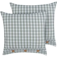 Dekokissen 2er Set Mintgrün / Weiß Karomuster 45 x 45 cm Quadratisch mit Knöpfen für Wohnzimmer Schlafzimmer Sofa Sessel Bett - Grün von BELIANI