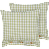 Dekokissen 2er Set Olivgrün / Weiß Karomuster 45 x 45 cm Quadratisch mit Knöpfen für Wohnzimmer Schlafzimmer Sofa Sessel Bett - Grün von BELIANI