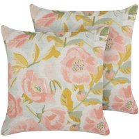 Beliani - Dekokissen 2er Set Rosa u. Blau Blumenmuster 45 x 45 cm Quadratisch Abnehmbarer Bezug für Wohnzimmer Schlafzimmer Sofa Sessel Bett - Rosa von BELIANI