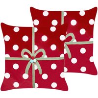 Dekokissen 2er Set Rot Samtbezug mit Füllung 45x45 cm Weihnachtsmotiv Geschenk-Optik Gepunktet Bestickt Wohnzimmer Schlafzimmer Deko Sofakissen von BELIANI