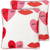 Dekokissen 2er Set Rot u. Weiß aus Baumwolle abstraktes Muster 45 x 45 cm Quadratisch Wohnaccessoires Dekoration für Sofa Bett Wohnzimmer von BELIANI