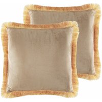 Beliani - Dekokissen 2er Set Beige Samtstoff 45 x 45 cm mit Fransen Reißverschluß Sitzkissen für Stuhl Küche Esszimmer Wohnzimmer Salon Flur Glamour von BELIANI