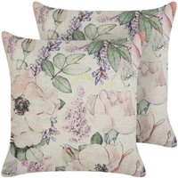 Dekokissen 2er Set Violett Blumenmuster 45 x 45 cm Quadratisch Abnehmbarer Bezug für Wohnzimmer Schlafzimmer Sofa Sessel Bett - Bunt von BELIANI