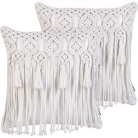 Beliani - Dekokissen 2er Set Weiß aus Baumwolle 45 x 45 cm Makramee Design mit Fransen Boho Stil Modern für Wohnzimmer Schlafzimmer Sofa Sessel Bett Beliani - Dekokissen 2er Set Weiß aus Baumwolle 45 x 45 cm Makramee Design mit Fransen Boho Stil Modern für Wohnzimmer Schlafzimmer Sofa Sessel Bett von BELIANI