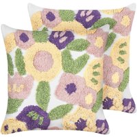 Dekokissen 2er Set Weiß mit Fransen 45 x 45 cm Quadratisch Abnehmbarer Bezug für Wohnzimmer Schlafzimmer Sofa Sessel Bett von BELIANI