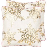 Dekokissen 2er Set Cremeweiß Baumwollbezug mit Füllung Biese Quadratisch 45x45 cm Weihnachtsmotiv Schneeflocken Reißverschluss Wohnzimmer Deko von BELIANI
