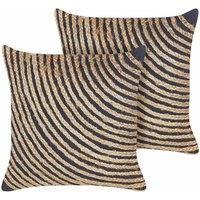 Dekokissen 2er Set Beige / Schwarz Baumwolle und Jute 45 x 45 cm Bezug mit Füllung Reißverschluss Strukturiert Geometrisches Muster Boho Deko von BELIANI