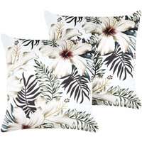 Dekokissen 2er Set weiß / grün Samt 45 x 45 cm okra Blattmotiv Boho-Stil von BELIANI