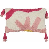 Beliani - Dekokissen Rosa / Cremeweiß aus Baumwolle Getuftet 30 x 50 cm Rechteckig mit Blumen Motiv Quasten für Sofa Bett Couch Wohnzimmer von BELIANI