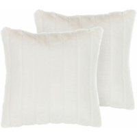 Dekokissen Weiß 2er Set Polsterbezug gestreift 45 x 45 cm Felloptik flauschiges Zierkissen Wohnzimmer Salon Schlafzimmer von BELIANI