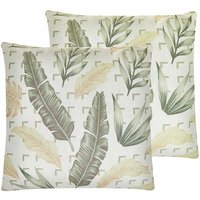 Beliani - Dekokissen 2er Set Mehrfarbig Grün Beige mit Polyester-Füllung und Abnehmbarem Bezug 45x45 cm Blättermotiv Accessories Wohn- u. Schlafzimmer von BELIANI