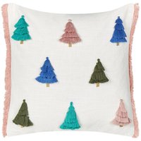 Dekokissen Weiß Baumwollbezug mit Füllung Fransen Quadratisch 45x45 cm Weihnachtsmotiv Tannenbaum Reißverschluss Wohnzimmer Schlafzimmer - Weiß von BELIANI