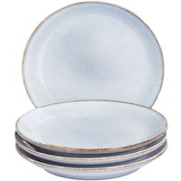 Dessertteller Set Hellblau Steinzeug Ton und Kaolin für 4 Personen Rund ⌀ 21 cm mit Braunem Rand Rund Handgefertigt Retro Geschirr Set Dessertteller Set Hellblau Steinzeug Ton und Kaolin für 4 Personen Rund ⌀ 21 cm mit Braunem Rand Rund Handgefertigt Retro Geschirr Set von BELIANI