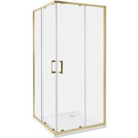 Duschkabine Gold aus Sicherheitsglas Aluminium Rahmen Eckeinstieg mit Magnetschloss Doppelte Schiebetüren 90x90x185cm Modernes Design von BELIANI