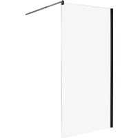 Duschwand Schwarz Sicherheitsglas u. Aluminium 190 cm Hoch 100 cm Breit mit Wandprofil ohne Tür Modern Klarglas Walk-In Dusche für Badezimmer von BELIANI