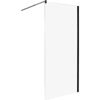 Duschwand Schwarz Sicherheitsglas u. Aluminium 190 cm Hoch 90 cm Breit mit Wandprofil ohne Tür Modern Klarglas Walk-In Dusche für Badezimmer von BELIANI