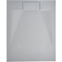Duschwanne Grau SMC-Masse Steinoptik Flach Rechteckig 80x100 cm mit Ablauf Seitlich Ablaufgarnitur Ablaufrinne Schürze 3 cm Hoch Duschtasse von BELIANI