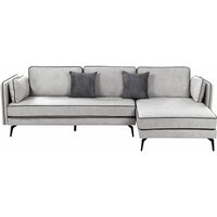 Ecksofa Hellgrau Samt L-Förmig 3-Sitzer Sofa Linksseitig mit Losen Kissen Schwarzen Metallfüßen Modern Wohnzimmer Wohnecke Sitzecke Möbel von BELIANI