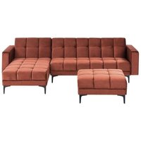Ecksofa mit Ottomane Hellrot aus Samtstoff Gesteppt Rechtsseitig 4-Sitzer Verstellbare Rückenlehne Schlaffunktion L-Form Schlafsofa Wohnzimmer Ecksofa mit Ottomane Hellrot aus Samtstoff Gesteppt Rechtsseitig 4-Sitzer Verstellbare Rückenlehne Schlaffunktion L-Form Schlafsofa Wohnzimmer von BELIANI
