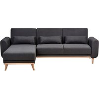 Ecksofa mit Schlaffunktion Schwarz Stoff L-Förmig 3-Sitzer Sofa Rechtsseitig mit Polsterung Gepolstert Holzbeine Stoffsofa Modern Wohnzimmer von BELIANI