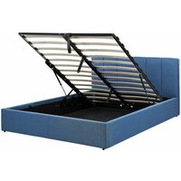 Bett Blau Stoffbezug mit Lattenrost 140 x 200 cm Hochklappbar Bettkasten Hohes Kopfteil Modern Schlafzimmer Möbel Ausstattung Doppelbett - Schwarz von BELIANI