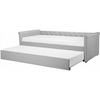 Tagesbett Ausziehbett Hellgrau 80 x 200 cm Ausziehbar Polsterbezug Leinenoptik Mit Lattenrost Knopfverzierung Praktisch Modern von BELIANI