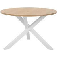 Esstisch Braun mit Weiß Holzoptik mdf Tischplatte Glänzend Rund Modern Landhausstil - Weiß von BELIANI