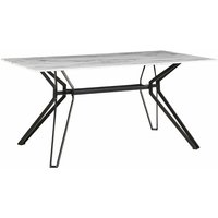 Esstisch Weiß 160 x 90 cm Glas Tischplatte Marmor Optik mit Metallbeinen Schwarz Rechteckig Modern Glamour Esszimmer Küche Wohnküche - Schwarz von BELIANI
