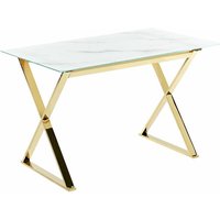 Esstisch Marmor-Effekt und Gold temperiertes Glas und Metallbeine glänzende Oberfläche 120 x 70 cm Rechteckig von BELIANI