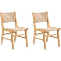 Beliani - Esszimmerstühle 2er Set Beige Gummibaumholz Papierkordel Geflochtene Sitzfläche und Rückenlehne Modernes Design Boho Esszimmer Küchenstühle von BELIANI