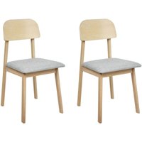Esszimmerstühle 2er-Set Gestell aus hellem Gummiholz Sitz aus hellgrauem Polyestergewebe Armloses Retro-Design von BELIANI