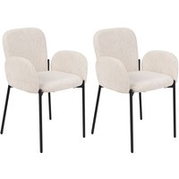 Esszimmerstuhl 2er Set Beige Stoffbezug mit Schwarzen Metallbeinen Hohen Armlehnen Retro Wohnzimmer Essbereich Flur Ausstattung Möbel von BELIANI