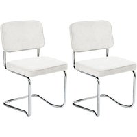 Esszimmerstuhl 2er Set Cremeweiß aus Cord Gepolstert mit Eisenbeinen Retro Stil Freischwinger von BELIANI