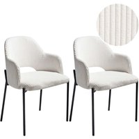 Esszimmerstuhl 2er Set Cremeweiß aus Cord Stoff Gepolstert mit Armlehnen Retro Eleganter Moderner Stil Stühle für Esszimmer Küche von BELIANI