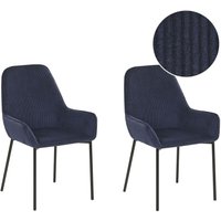 Esszimmerstuhl 2er Set Dunkelblau Cord mit Schwarzen Metallbeinen Niedrige Armlehnen Retro-Design Polsterstuhl für Esstisch Wohnzimmer Küche von BELIANI