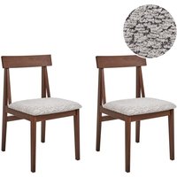 Esszimmerstuhl 2er Set Dunkelbraun Holz mit Grauer Bouclé-Sitzfläche mit Lehne Ohne Armlehnen Retro Design Teddy-Optik Holzstuhl von BELIANI