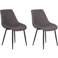 Esszimmerstuhl 2er Set Dunkelbraun Kunstleder Gesteppt Diamantsteppung mit Schwarzen Metallbeinen Hoher Rückenlehne Retro Design Wohnzimmer von BELIANI