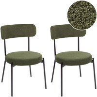 Esszimmerstuhl 2er Set Dunkelgrün Bouclé-Bezug mit Hoher Lehne Metallbeine Modernes Design Sitzmöbel Esszimmer Küche Wohnküche Wohnzimmer von BELIANI