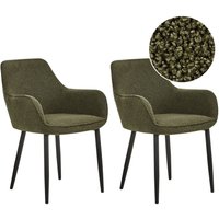 Esszimmerstuhl 2er Set Dunkelgrün Bouclé Stoffbezug mit Hohen Armlehnen Schwarzen Beinen aus Metall Modern Wohnzimmer Esszimmer Küche Möbel von BELIANI