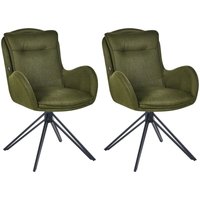 Esszimmerstuhl 2er Set Dunkelgrün Stoffbezug Drehbar mit Schwarzen Metallbeinen Armlehnen Modern Drehstuhl Polsterstuhl Wohnzimmer Küche von BELIANI