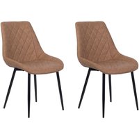 Esszimmerstuhl 2er Set Goldbraun Kunstleder Gesteppt Diamantsteppung mit Schwarzen Metallbeinen Hoher Rückenlehne Retro Design Wohnzimmer von BELIANI