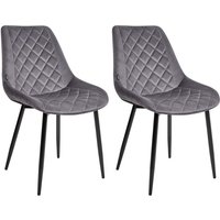 Beliani - Esszimmerstuhl 2er Set Grau Samtstoff Gesteppt Diamantsteppung mit Schwarzen Metallbeinen Hoher Rückenlehne Retro Design Wohnzimmer von BELIANI