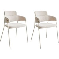 Esszimmerstuhl 2er Set Hellbeige aus Chenille Stoff Gepolstert mit Armlehnen Metallbeine Polsterstuhl Modernes Design von BELIANI