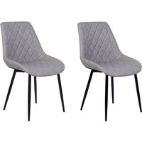 Beliani - Esszimmerstuhl 2er Set Hellgrau Kunstleder Gesteppt Diamantsteppung mit Schwarzen Metallbeinen Hoher Rückenlehne Retro Design Wohnzimmer von BELIANI